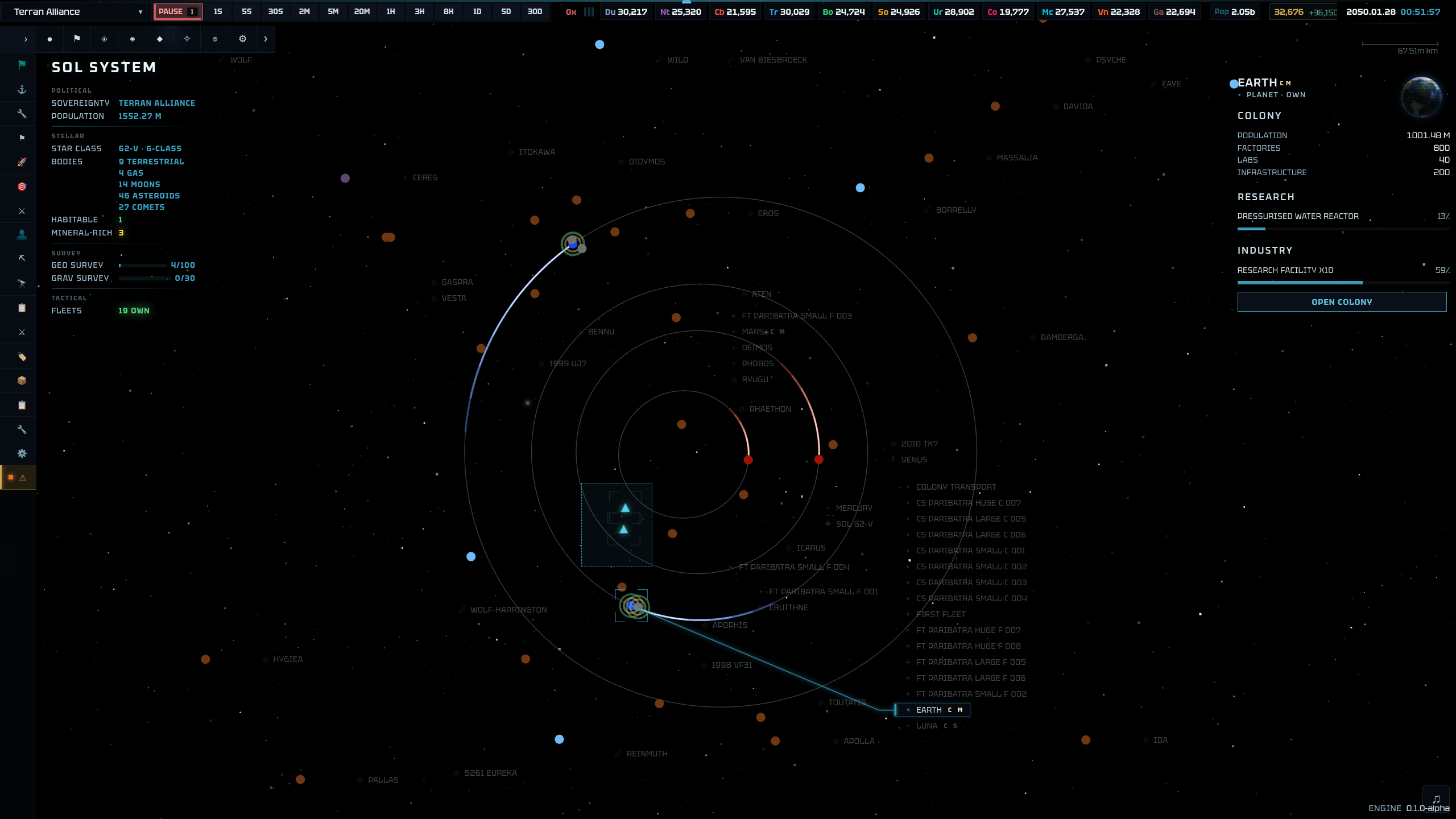 A populated star system with planetary orbits and fleets